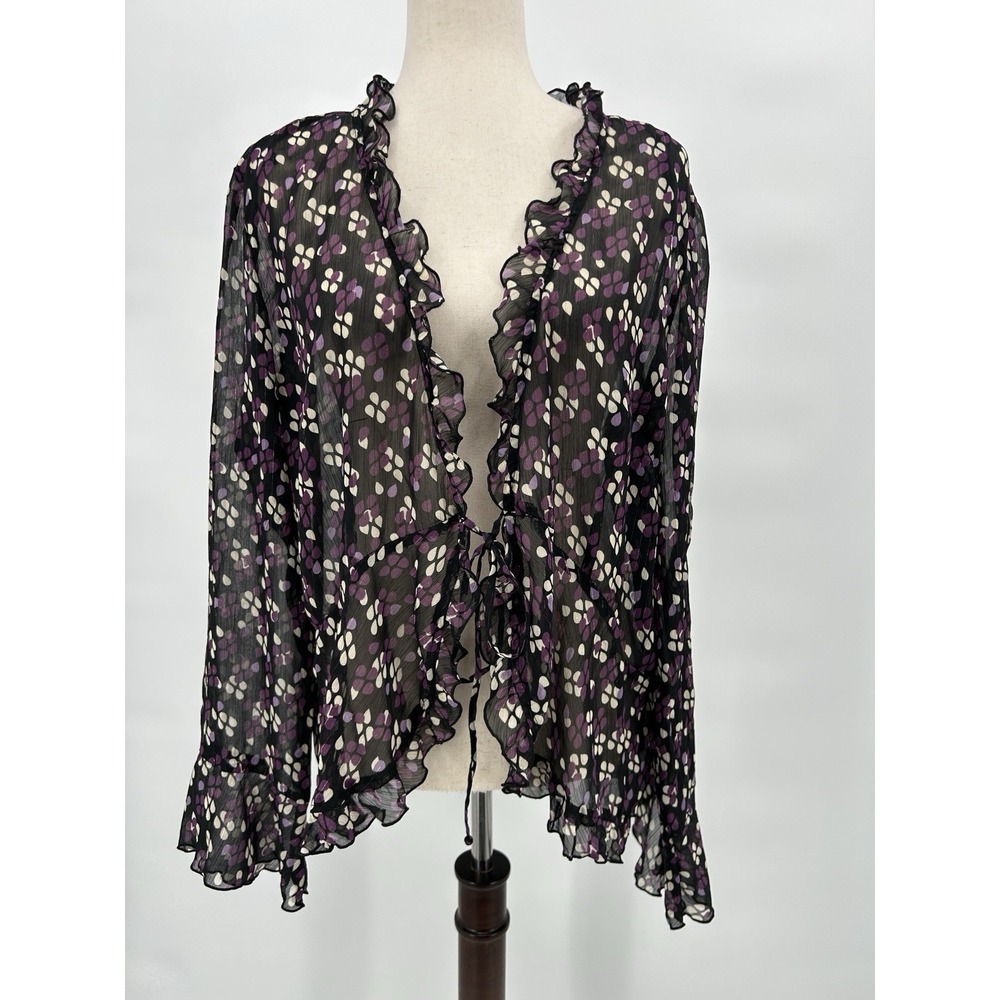 Vintage Y2K Studio 1940 Sheer Whimsigoth Ruffle Tie Front Top Sz L Fairy‎ Flowy